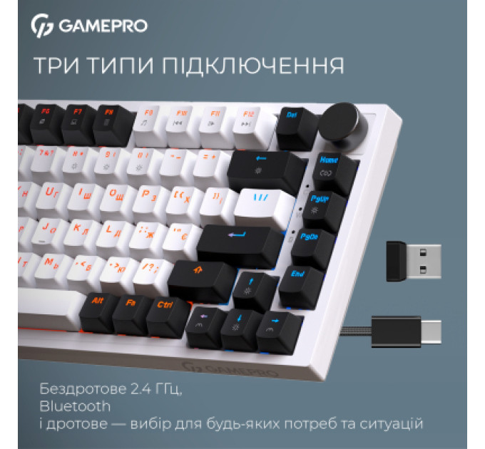GamePro Клавіатура GamePro Asgard Valhalla MK160W Pro 75 RGB Wireless/Bluetooth/USB White (MK160W Pro)