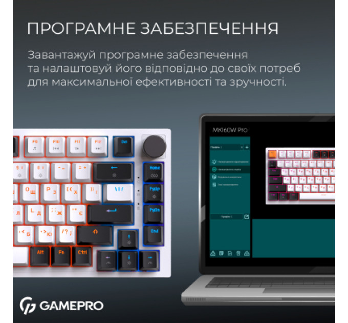 GamePro Клавіатура GamePro Asgard Valhalla MK160W Pro 75 RGB Wireless/Bluetooth/USB White (MK160W Pro)