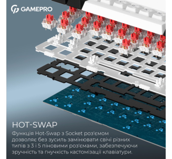 GamePro Клавіатура GamePro Asgard Valhalla MK160W Pro 75 RGB Wireless/Bluetooth/USB White (MK160W Pro)