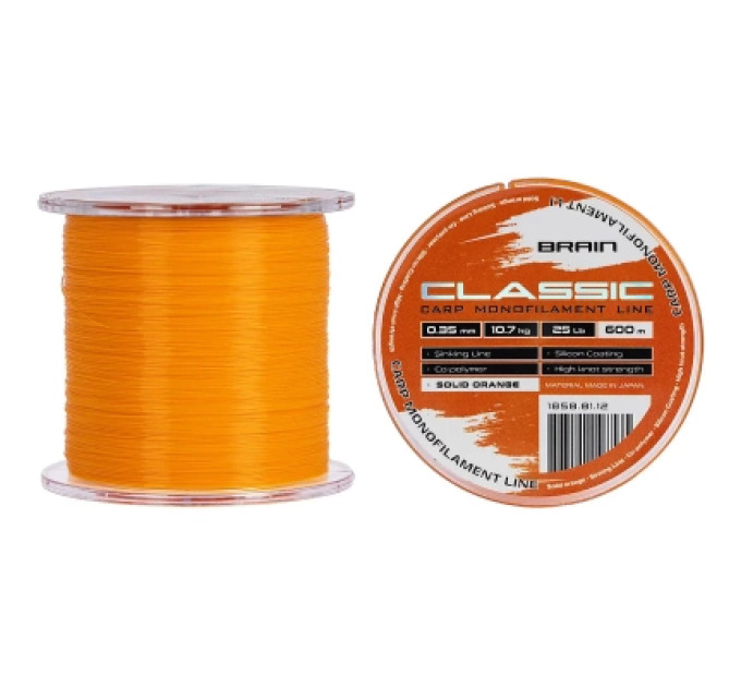 Brain Волосінь Brain Classic Carp Line (solid orange) 600m 0.35mm 25lb 10.7kg (1858.81.12)