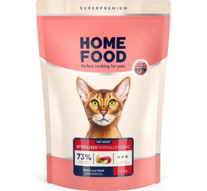 Home Food Сухий корм для кішок Home Food Grain-free hypoallergenic Suitable for exotic breeds з качкою та грушею 1.6 кг (4820235020231)