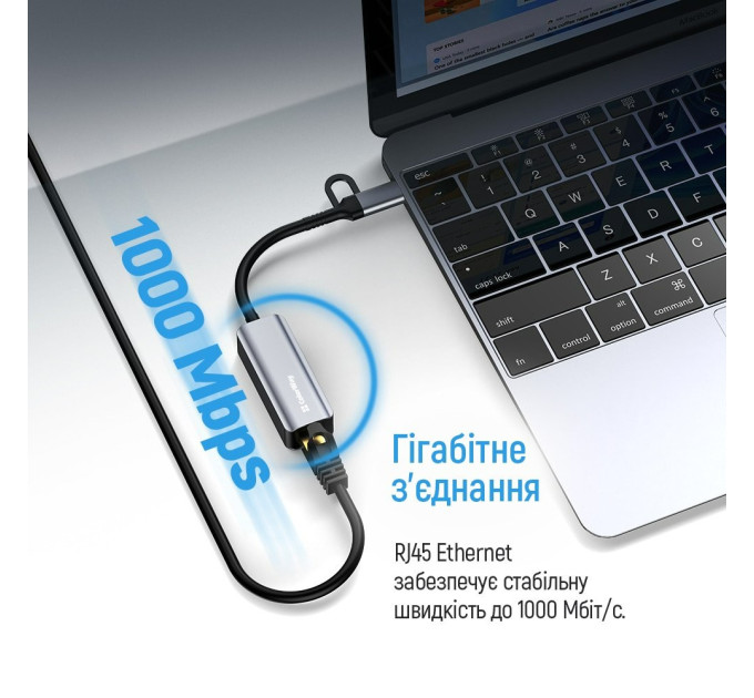 ColorWay Мережевий адаптер ColorWay USB-A/USB-С 3.0 - RJ45 (CW-AD-CRG)