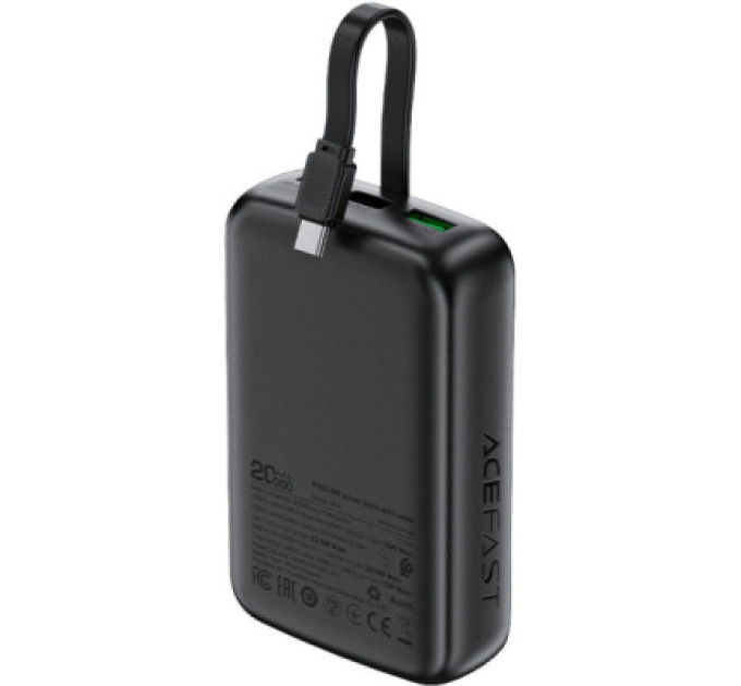 Acefast Батарея універсальна Acefast 20000mAh 22,5W PD, QC/3.0 USB-A+USB-C In/Out,build-in cable M14 Black (6974316283966)