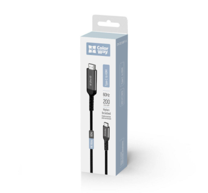 ColorWay Кабель мультимедійний USB-C to HDMI M 2.0m 4K60Hz black ColorWay (CW-CBCHD077-BK)