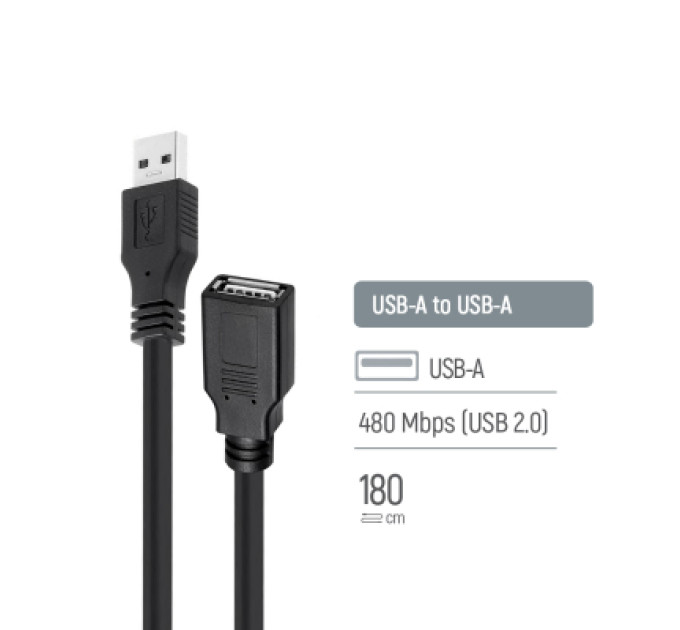 ColorWay Дата кабель USB 2.0 AM/AF 1.8m black ColorWay (CW-CBUF076-BK)