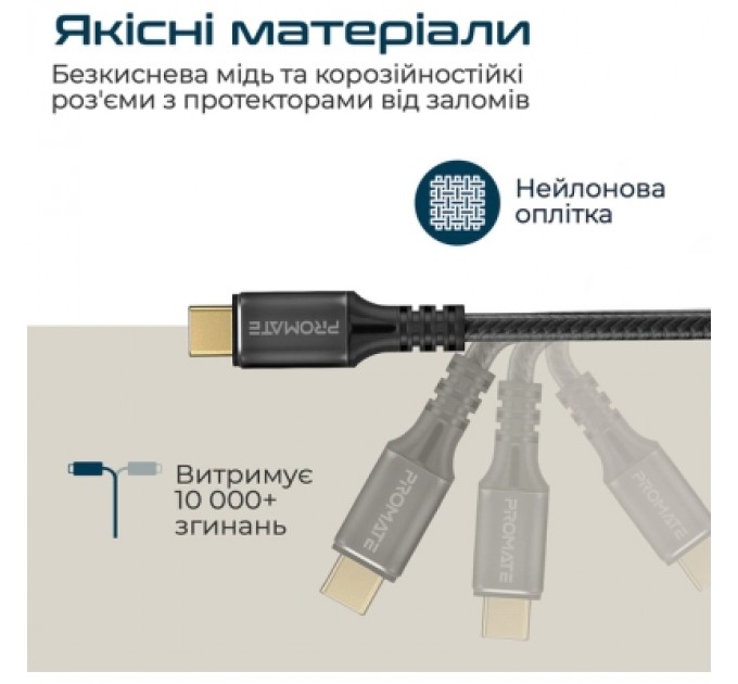 Дата кабель USB-C to USB-C powerbolt240-2m.black Promate (powerbolt240-2m.black)