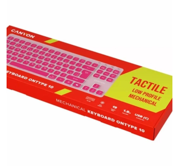 Canyon Клавіатура Canyon OnType 10 TKL Mechanical Silent Low-profile USB UA Pink (CNS-HKB10P)