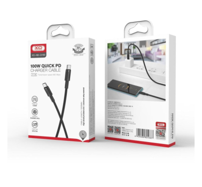 XO Дата кабель USB-C to USB-C 1.0m 100W braided black XO (NBQ199_С_Black)