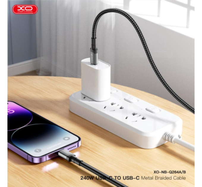 XO Дата кабель USB-C to USB-C 2.0m 240W black XO (NBQ264B_С_Black)