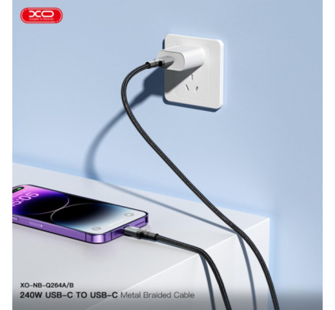 XO Дата кабель USB-C to USB-C 2.0m 240W black XO (NBQ264B_С_Black)