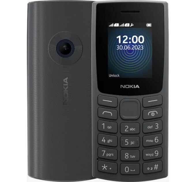 Мобильный телефон Nokia 110 2023 Dual Sim Charcoal; 1.77" (160x128) TFT / клавиатурный моноблок / ОЗУ 4 МБ / 4 МБ встроенной + microSD до 32 ГБ / камера 0.3 Мп / 2G (GSM) / 115.1x49.4x14.5 мм / 1000 мАч / черный