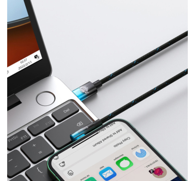 Baseus Дата кабель USB-C to Lightning 1.0m 20W 90° corner black/blue Baseus (CAVP000221)