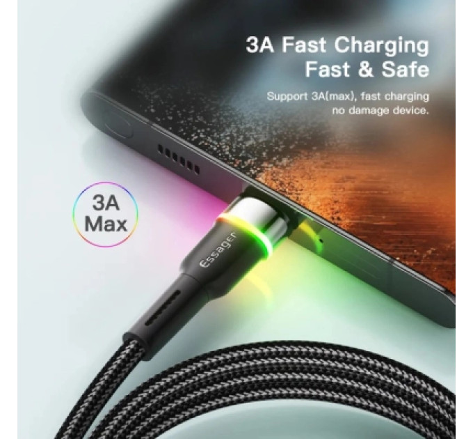 Essager Дата кабель USB 2.0 AM to USB-C 0.5m 3A LED black Essager (EXCT-XCDB01)