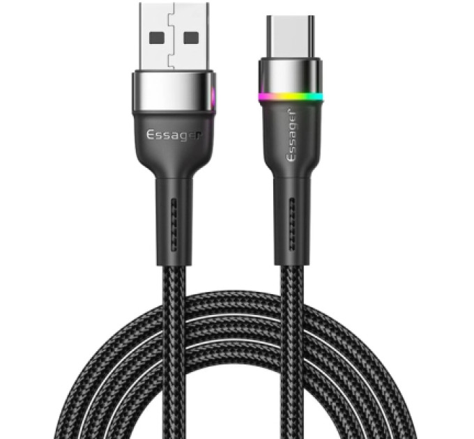 Essager Дата кабель USB 2.0 AM to USB-C 0.5m 3A LED black Essager (EXCT-XCDB01)
