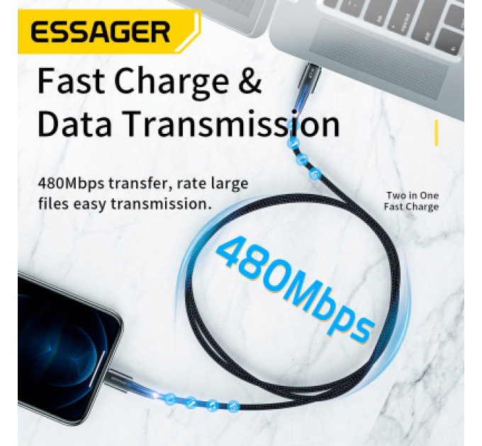 Essager Дата кабель USB-C to Lightning 0.5m 20W black Essager (EXCTL-CGB01)