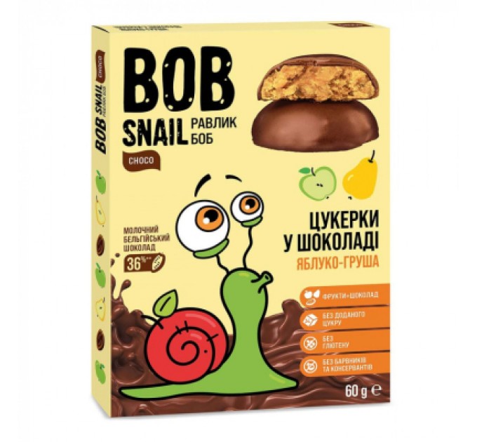 Цукерка Bob Snail Равлик Боб Яблуко Груша в молочному шоколаді 60 г (4820219341604)