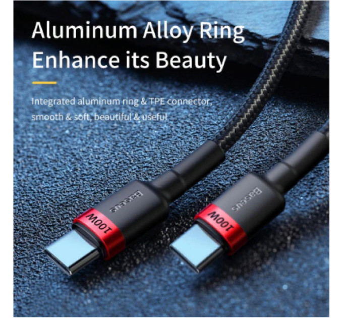 Baseus Дата кабель USB-C to USB-C 2.0m 100W 5A black-grey Baseus (CATKLF-ALG1)