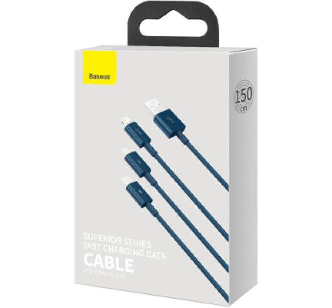 Baseus Дата кабель USB 2.0 AM to Lightning + Micro 5P + Type-C 1.5m 3.5A blue Baseus (CAMLTYS-03)