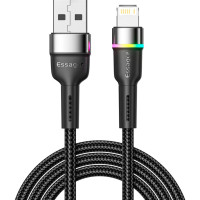Дата кабель USB 2.0 AM to Lightning 2.0m 2.4A LED black Essager (EXCL-XCDA01)