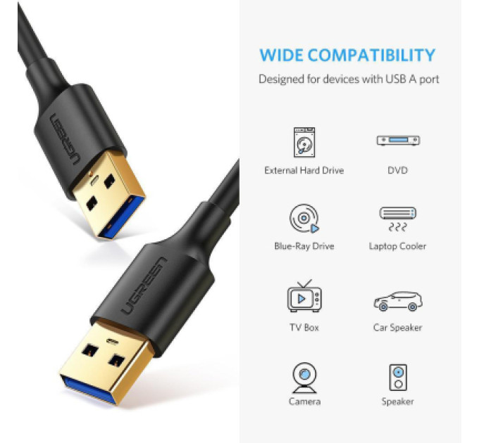 Ugreen Дата кабель USB 3.0 AM/AM 1.0m US128 black Ugreen (10370)
