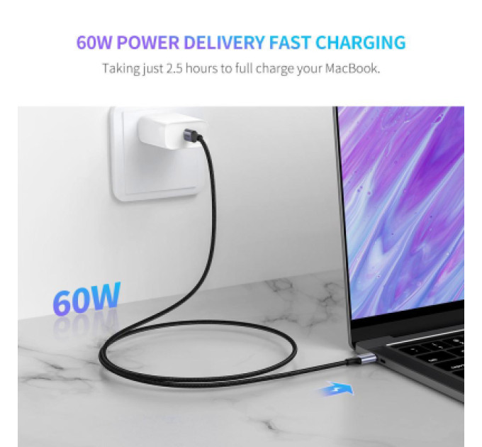 Ugreen Дата кабель USB-C to USB-C 0.5m 3A 60W US261 black/gray Ugreen (50149)