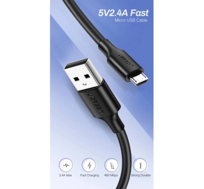 Ugreen Дата кабель USB 2.0 AM to Micro 5P 0.5m 2A US289 black Ugreen (60135)