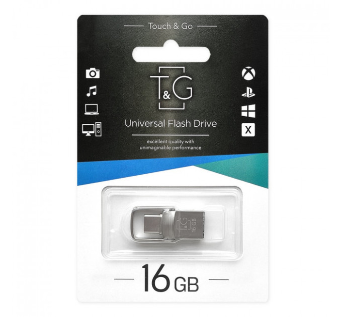 T&G Флеш-накопичувач USB 2.0 16GB Type-C T&G 104 Metal Series Silver (TG104TC-16G)