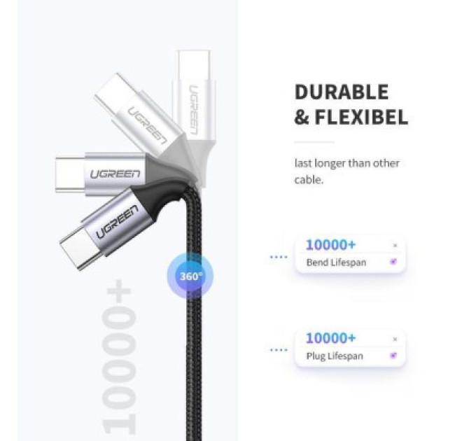 Ugreen Дата кабель USB-C to USB-C 1.0m US261 3A Alum. Braid Gray\Black Ugreen (50150)