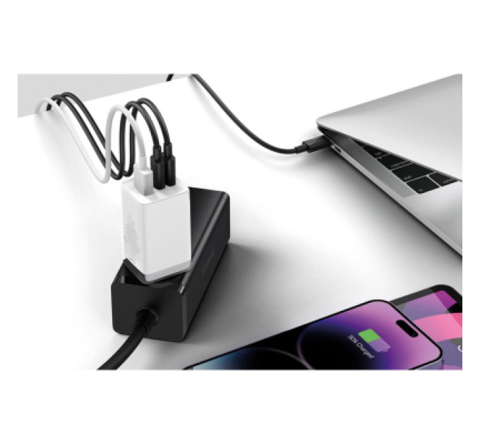 Baseus Зарядний пристрій Baseus 2xUSB-C 65W + 1xUSB GaN + cable USB-C to USB-C 100W 1.0m white (CCGP120202)