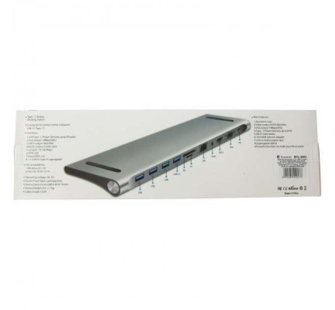 Dynamode Порт-реплікатор Dynamode 11-in-1 USB-C to HDTV 4K/30Hz, VGA, 1хUSB3.0, RJ45, Type-C PD, Audio, SD/MicroSD (BYL-2003)