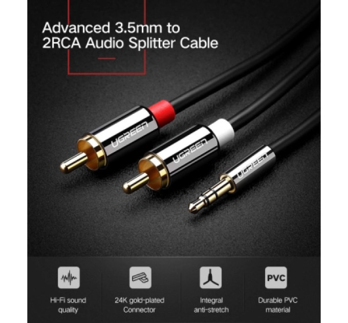 Ugreen Кабель мультимедійний 3.5mm M to 2xRCA M 1.0m AV116 black Ugreen (10749)