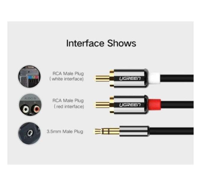 Ugreen Кабель мультимедійний 3.5mm M to 2xRCA M 1.0m AV116 black Ugreen (10749)