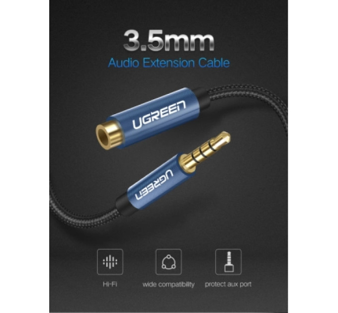 Ugreen Кабель мультимедійний 3.5mm M to 3.5mm F 2.0m AV118 blue Ugreen (40675)