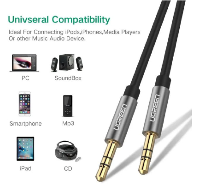Ugreen Кабель мультимедійний 3.5mm M to 3.5mm M 1.0m AV119 black Ugreen (10733)
