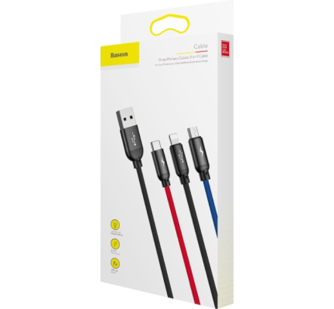 Baseus Дата кабель USB 2.0 AM to Lightning + Micro 5P + USB-C 1.2m 5A black Baseus (CAMLT-BSY01)