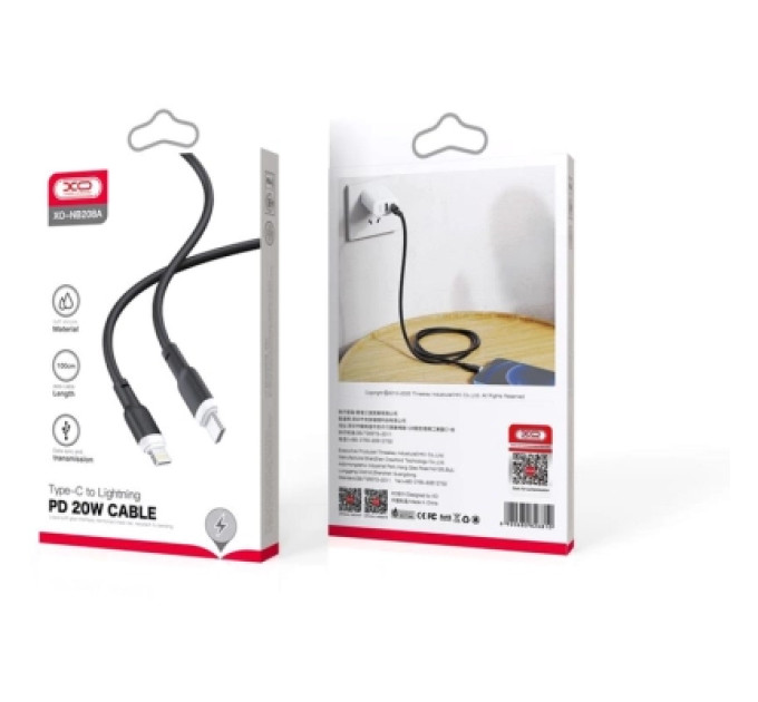 XO Дата кабель USB-C to Lightning 1.0m 20W liquid silicone NB208A black XO (6920680826810)