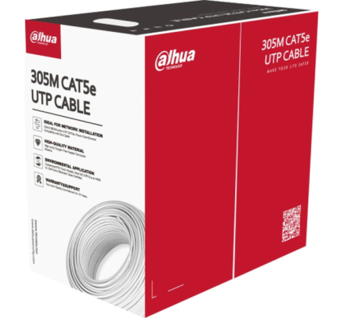 Dahua Кабель мережевий Dahua UTP 305м, cat.5e, CU, 4*2*0,5, PVC (DH-PFM920I-5EU-U)