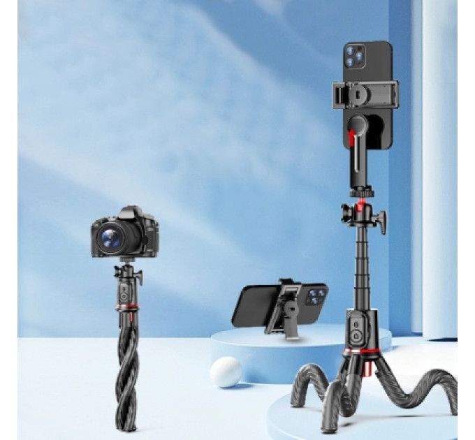 RTAKO Штатив RTAKO C03 Octopus Extendable Tripod Selfie Stick (with Detachable Phone Holder) Black (6942063212416)