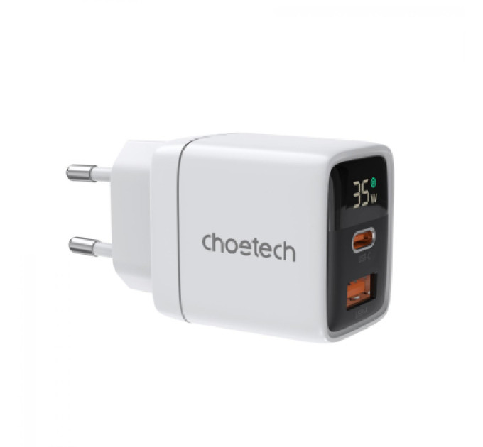 Choetech Зарядний пристрій Choetech 1xUSB + 1xUSB-C PD35W with display white (PD6052-EU-WH)