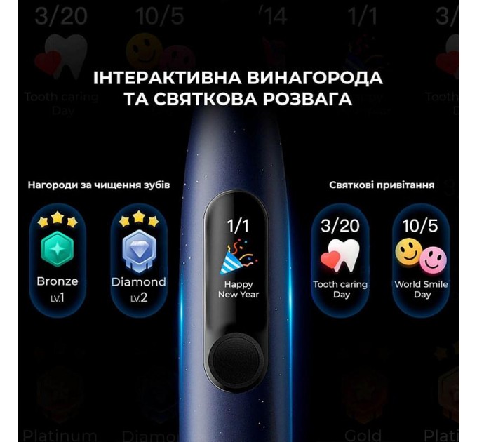 Електрична зубна щітка Oclean X Plus Pro Digital Blue