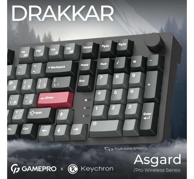 Клавіатура бездротова GamePro Asgard Drakkar Keychron Super Red Switch Black (MK305BK)