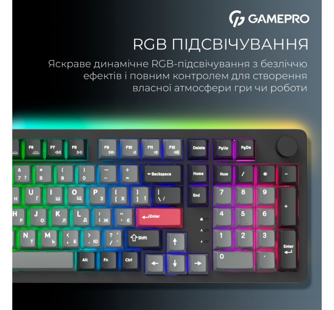 Клавіатура бездротова GamePro Asgard Drakkar Keychron Super Red Switch Black (MK305BK)
