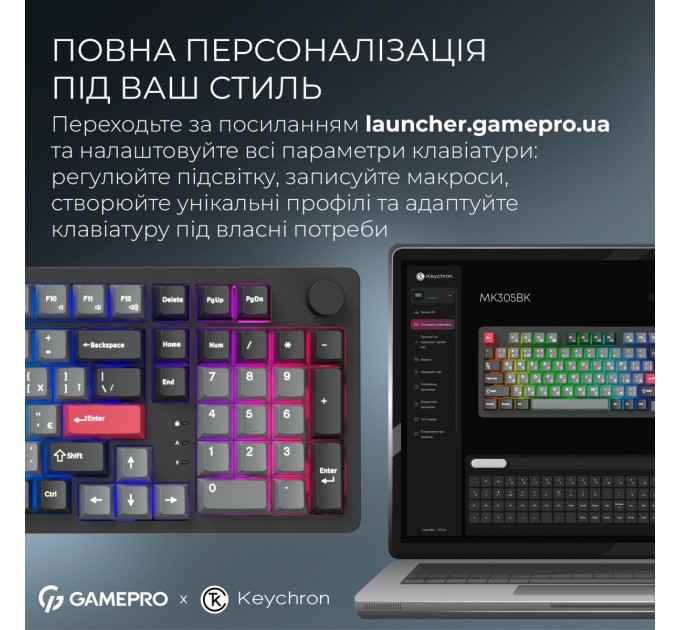 Клавіатура бездротова GamePro Asgard Drakkar Keychron Super Red Switch Black (MK305BK)
