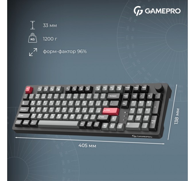 Клавіатура бездротова GamePro Asgard Drakkar Keychron Super Red Switch Black (MK305BK)