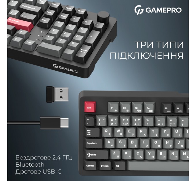 Клавіатура бездротова GamePro Asgard Drakkar Keychron Super Red Switch Black (MK305BK)