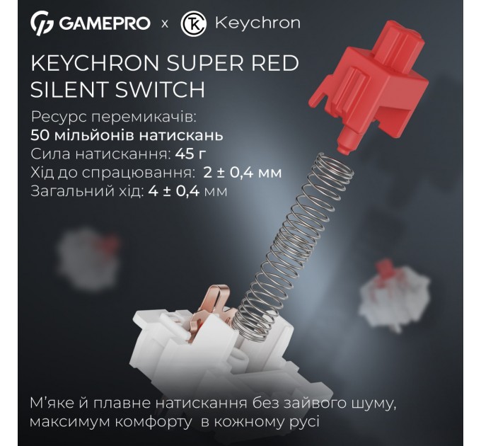 Клавіатура бездротова GamePro Asgard Drakkar Keychron Super Red Switch Black (MK305BK)