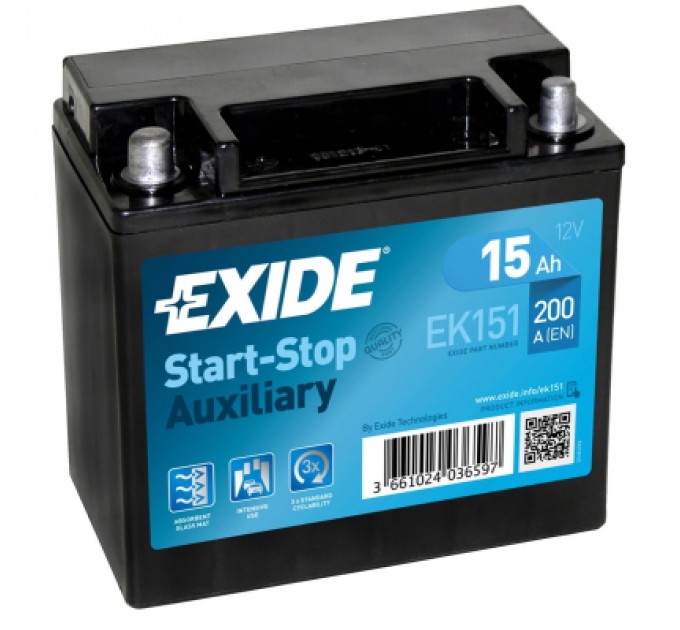 Акумулятор автомобільний EXIDE START STOP AUXILIARY 15Ah (+/-) (200EN) (EK151)