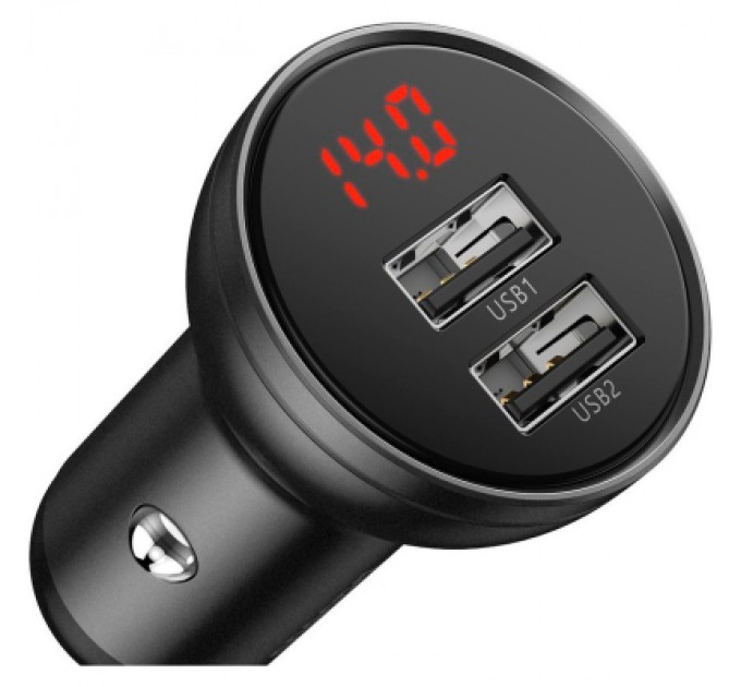 Зарядний пристрій Baseus Digital Display Dual USB 4.8A Car Charger 24W+Three Primary Colors 3-in-1 Cable 1.2m (TZCCBX-0G)