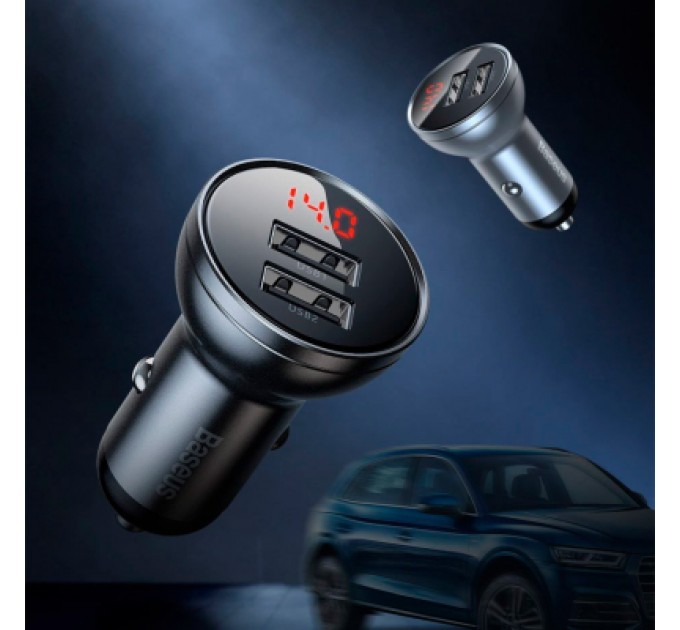 Зарядний пристрій Baseus Digital Display Dual USB 4.8A Car Charger 24W+Three Primary Colors 3-in-1 Cable 1.2m (TZCCBX-0G)