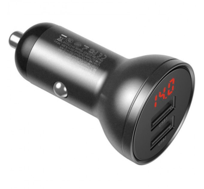 Зарядний пристрій Baseus Digital Display Dual USB 4.8A Car Charger 24W+Three Primary Colors 3-in-1 Cable 1.2m (TZCCBX-0G)